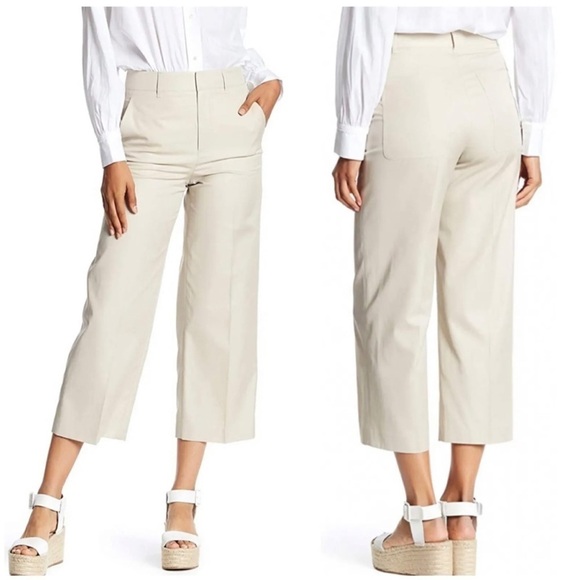 Vince Sz 2 Beige Wide Leg Capri Cropped Khaki Chino Pants Trousers - Picture 1 of 7